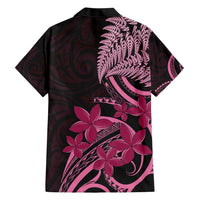 Aotearoa Maori Family Matching Short Sleeve Bodycon Dress and Hawaiian Shirt Pink Fern Ribbons on Black - Polynesian Pride