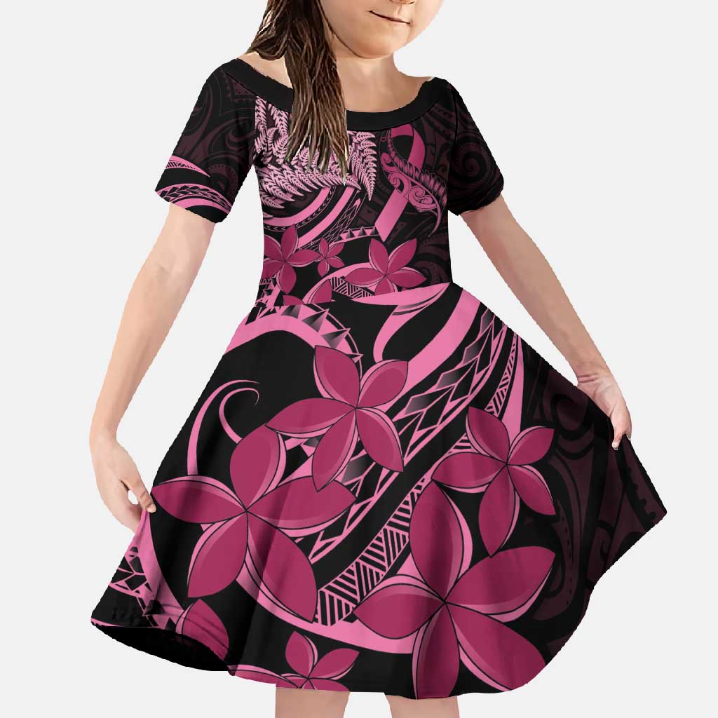Aotearoa Maori Family Matching Summer Maxi Dress and Hawaiian Shirt Pink Fern Ribbons on Black - Polynesian Pride