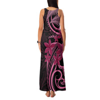 Aotearoa Maori Family Matching Tank Maxi Dress and Hawaiian Shirt Pink Fern Ribbons on Black - Polynesian Pride