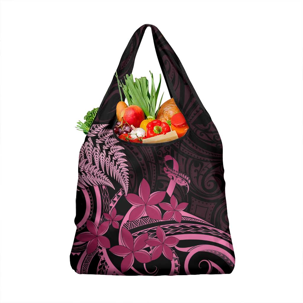 Aotearoa Maori Grocery Bag Pink Fern Ribbons on Black LT7 1-pack One Size Black - Polynesian Pride