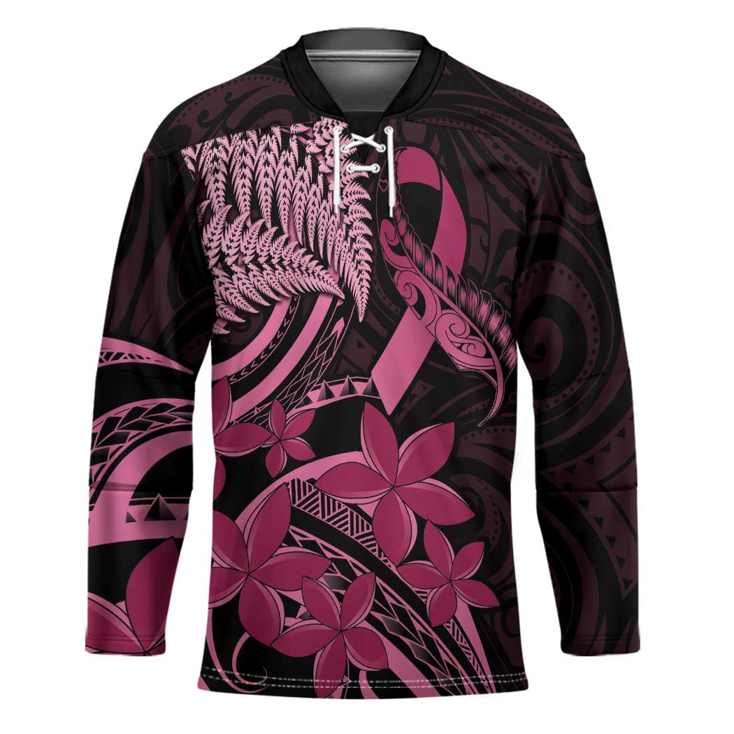 Aotearoa Maori Hockey Jersey Pink Fern Ribbons on Black LT7 Unisex Black - Polynesian Pride