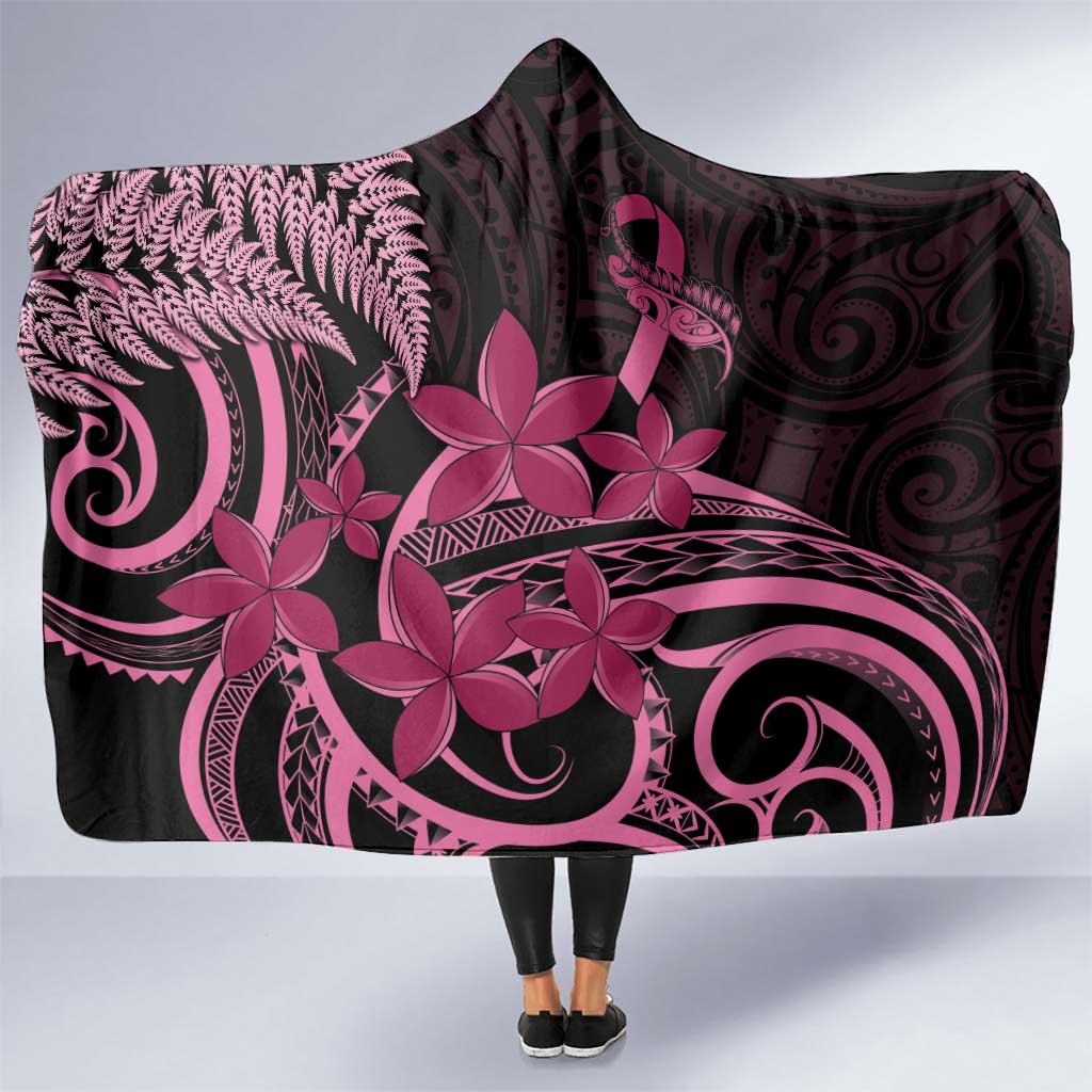 Aotearoa Maori Hooded Blanket Pink Fern Ribbons on Black - Polynesian Pride