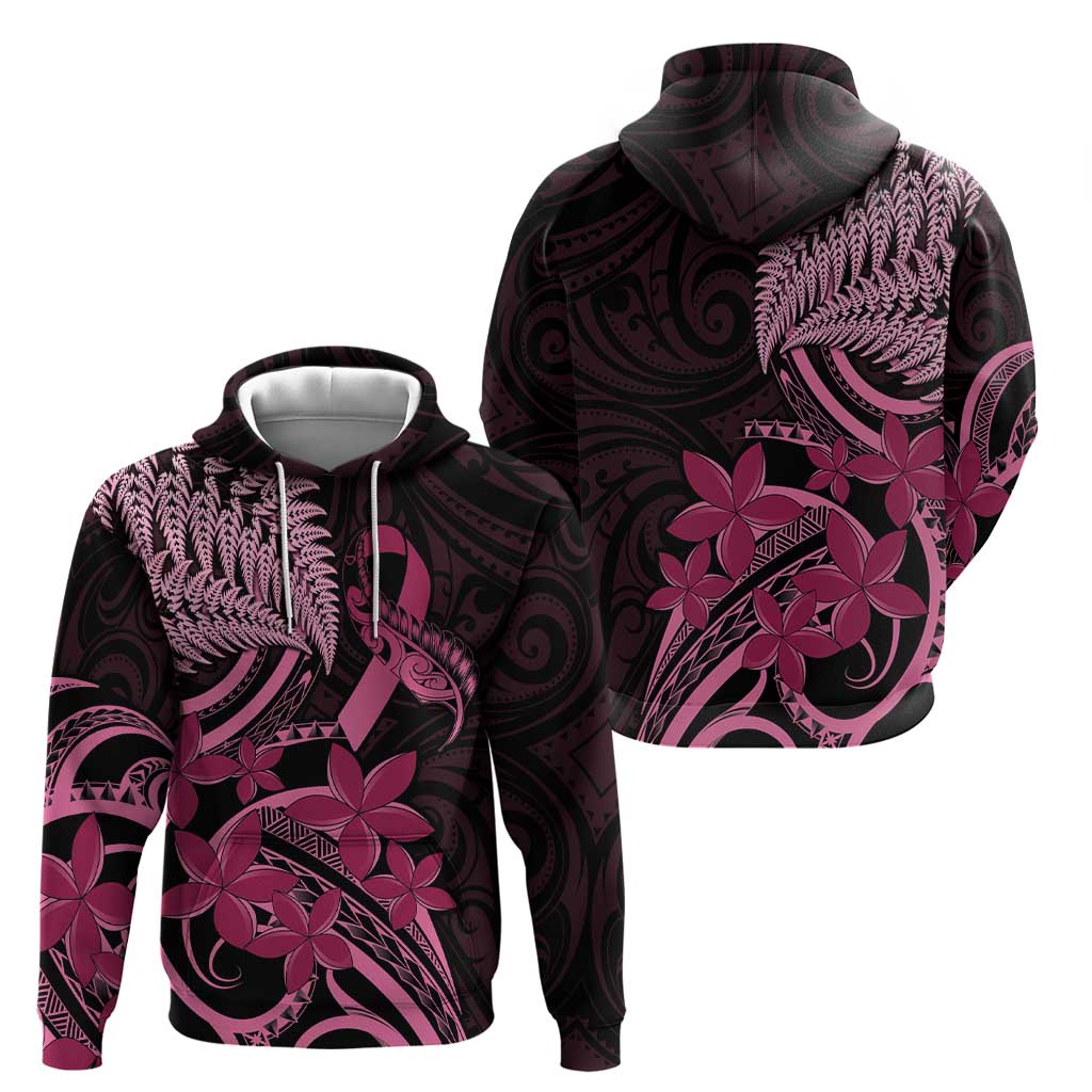 Aotearoa Maori Hoodie Pink Fern Ribbons on Black - Polynesian Pride