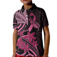 Aotearoa Maori Kid Polo Shirt Pink Fern Ribbons on Black - Polynesian Pride
