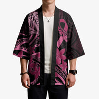 Aotearoa Maori Kimono Pink Fern Ribbons on Black LT7 - Polynesian Pride