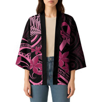Aotearoa Maori Kimono Pink Fern Ribbons on Black LT7 - Polynesian Pride