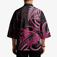 Aotearoa Maori Kimono Pink Fern Ribbons on Black LT7 - Polynesian Pride