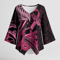 Aotearoa Maori Kimono Sleeve Blouse Pink Fern Ribbons on Black - Polynesian Pride