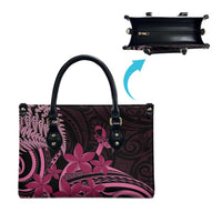 Aotearoa Maori Leather Bag Pink Fern Ribbons on Black - Polynesian Pride