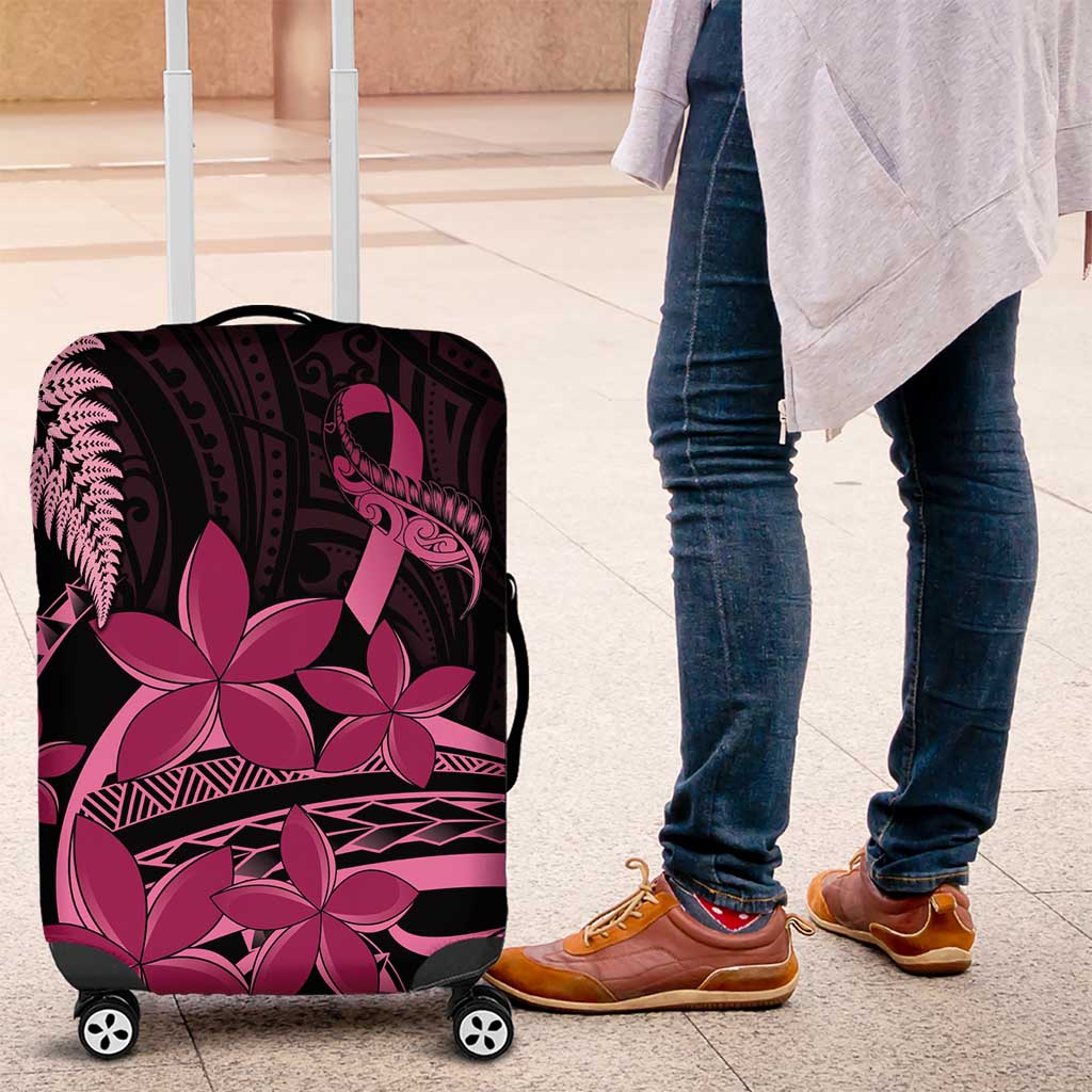 Aotearoa Maori Luggage Cover Pink Fern Ribbons on Black - Polynesian Pride