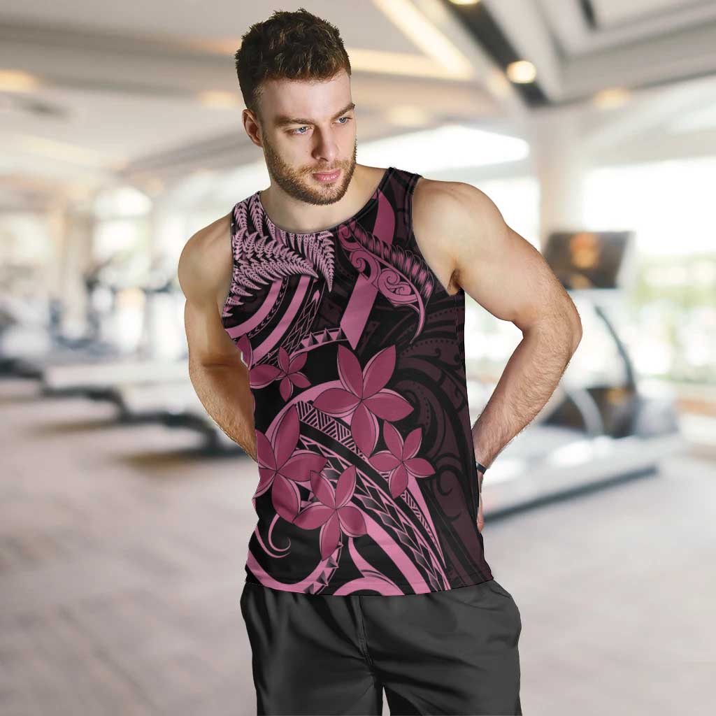 Aotearoa Maori Men Tank Top Pink Fern Ribbons on Black - Polynesian Pride
