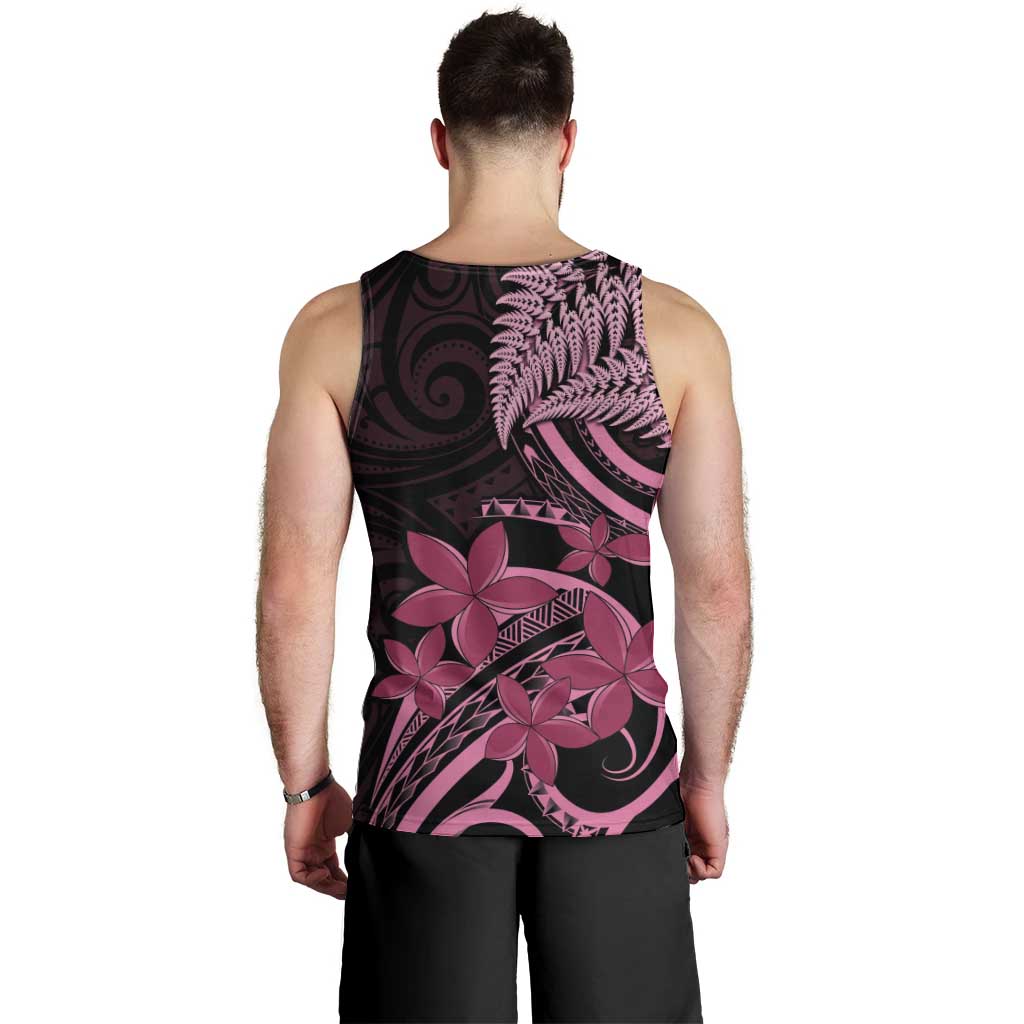 Aotearoa Maori Men Tank Top Pink Fern Ribbons on Black - Polynesian Pride