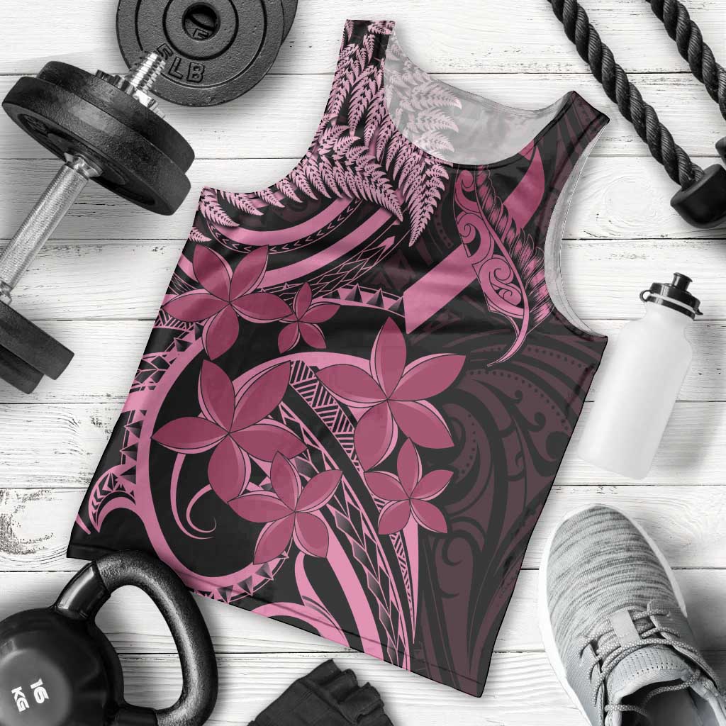 Aotearoa Maori Men Tank Top Pink Fern Ribbons on Black - Polynesian Pride