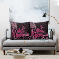 Aotearoa Maori Pillow Cover Pink Fern Ribbons on Black - Polynesian Pride