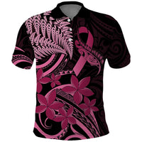Aotearoa Maori Polo Shirt Pink Fern Ribbons on Black - Polynesian Pride