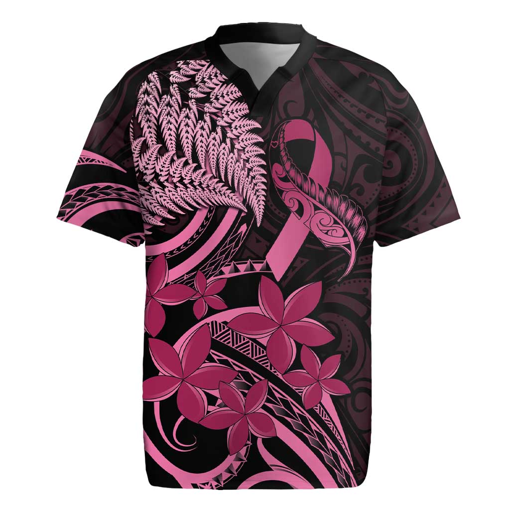 Aotearoa Maori Rugby Jersey Pink Fern Ribbons on Black - Polynesian Pride