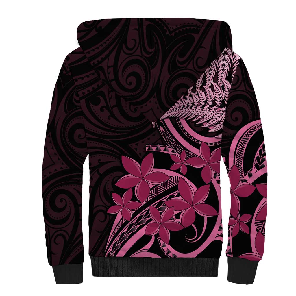 Aotearoa Maori Sherpa Hoodie Pink Fern Ribbons on Black LT7 - Polynesian Pride