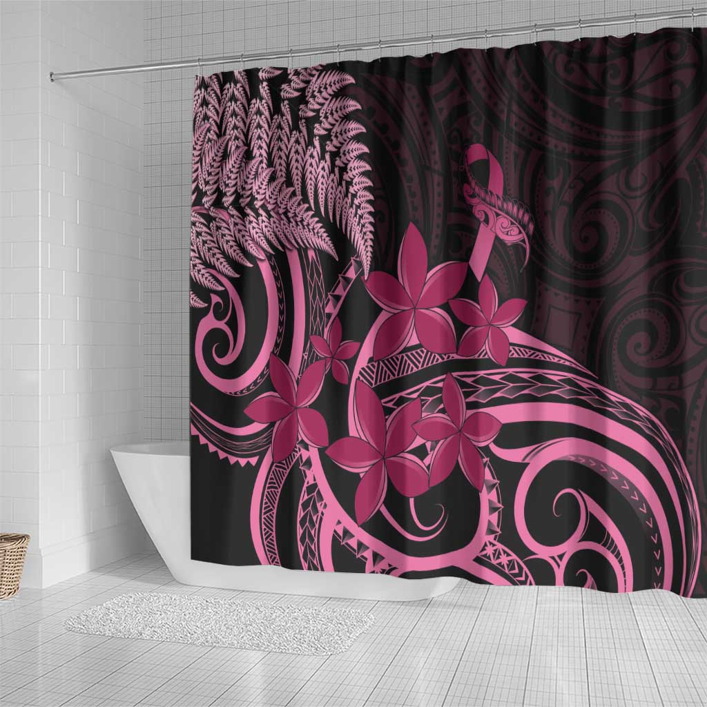 Aotearoa Maori Shower Curtain Pink Fern Ribbons on Black - Polynesian Pride