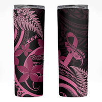 Aotearoa Maori Skinny Tumbler Pink Fern Ribbons on Black - Polynesian Pride