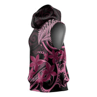 Aotearoa Maori Sleeveless Hoodie Pink Fern Ribbons on Black LT7 - Polynesian Pride