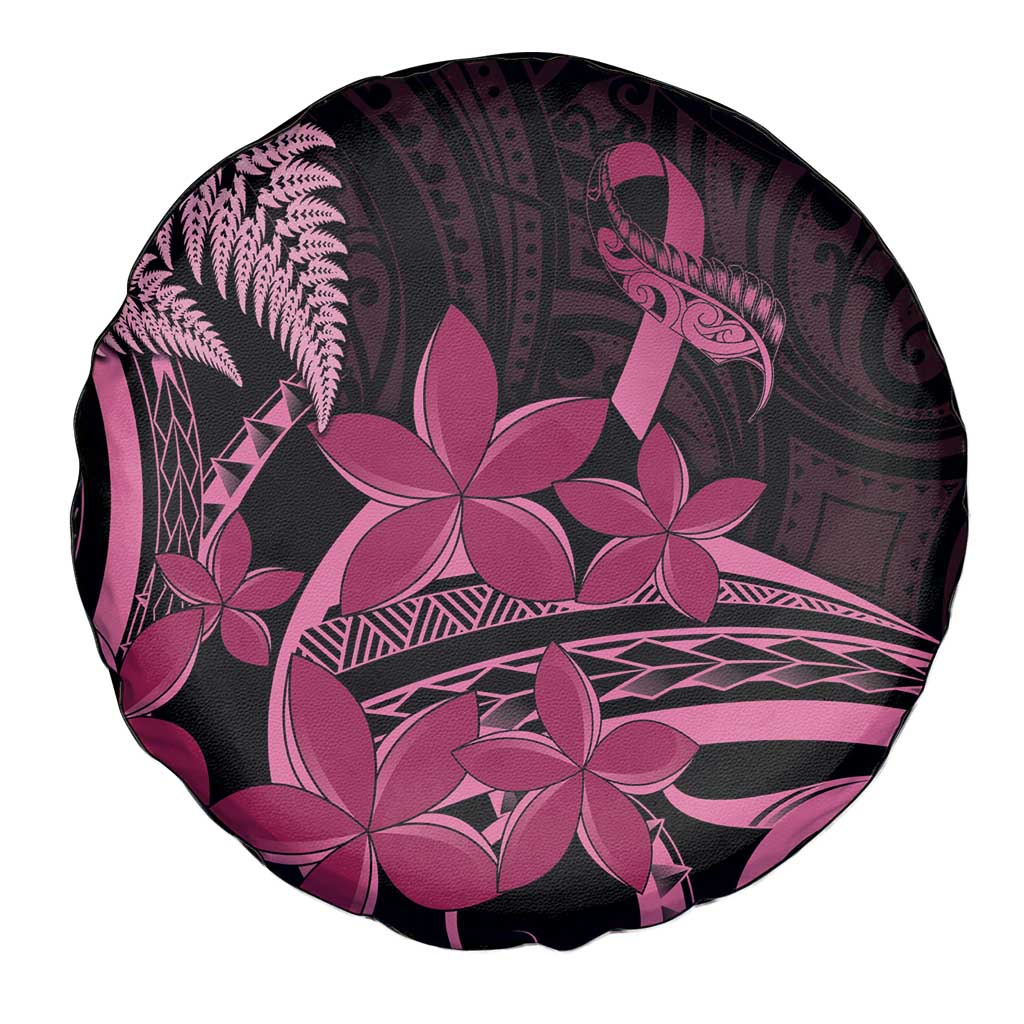 Aotearoa Maori Spare Tire Cover Pink Fern Ribbons on Black - Polynesian Pride
