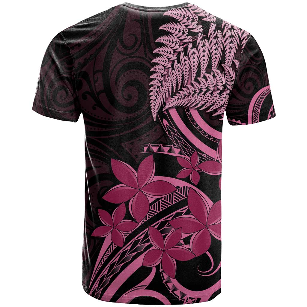 Aotearoa Maori T Shirt Pink Fern Ribbons on Black - Polynesian Pride
