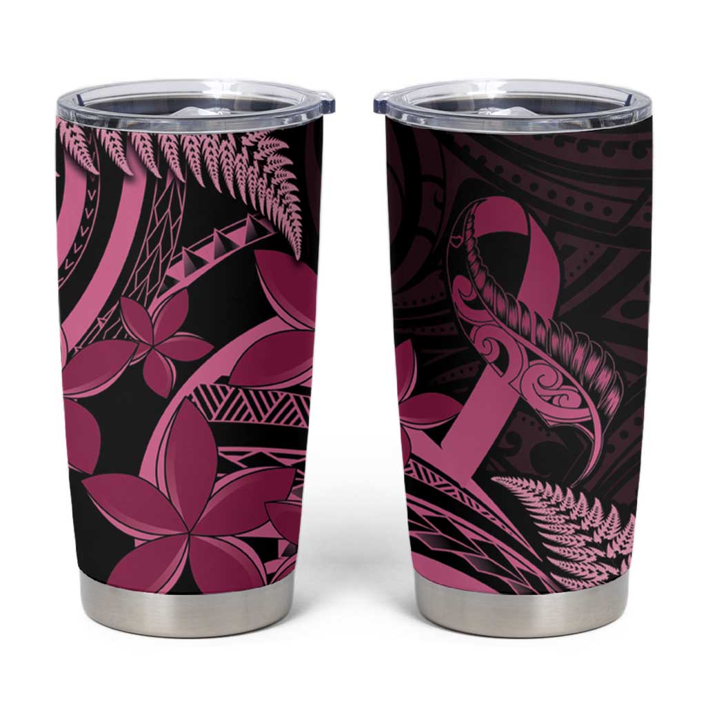 Aotearoa Maori Tumbler Cup Pink Fern Ribbons on Black - Polynesian Pride