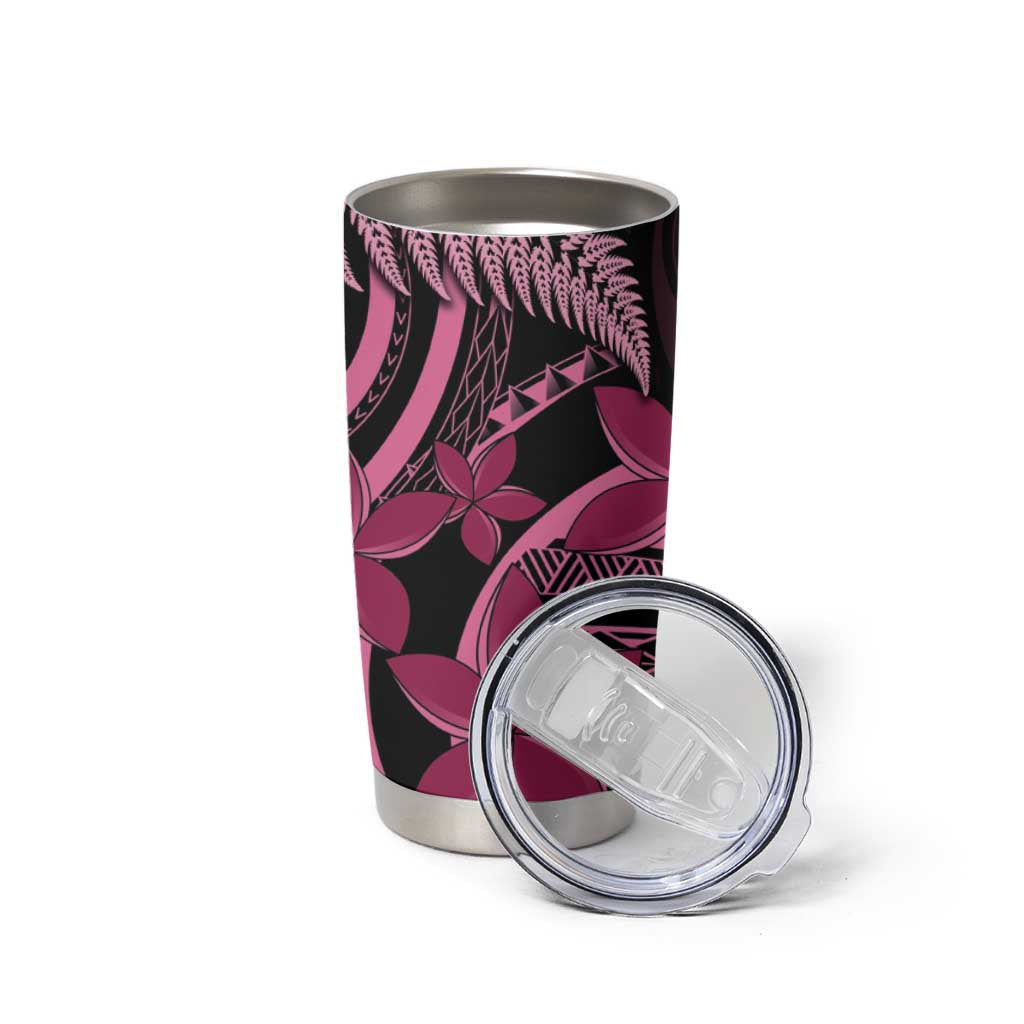 Aotearoa Maori Tumbler Cup Pink Fern Ribbons on Black - Polynesian Pride