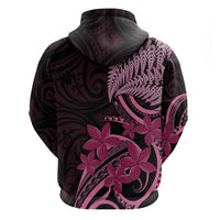 Aotearoa Maori Zip Hoodie Pink Fern Ribbons on Black - Polynesian Pride