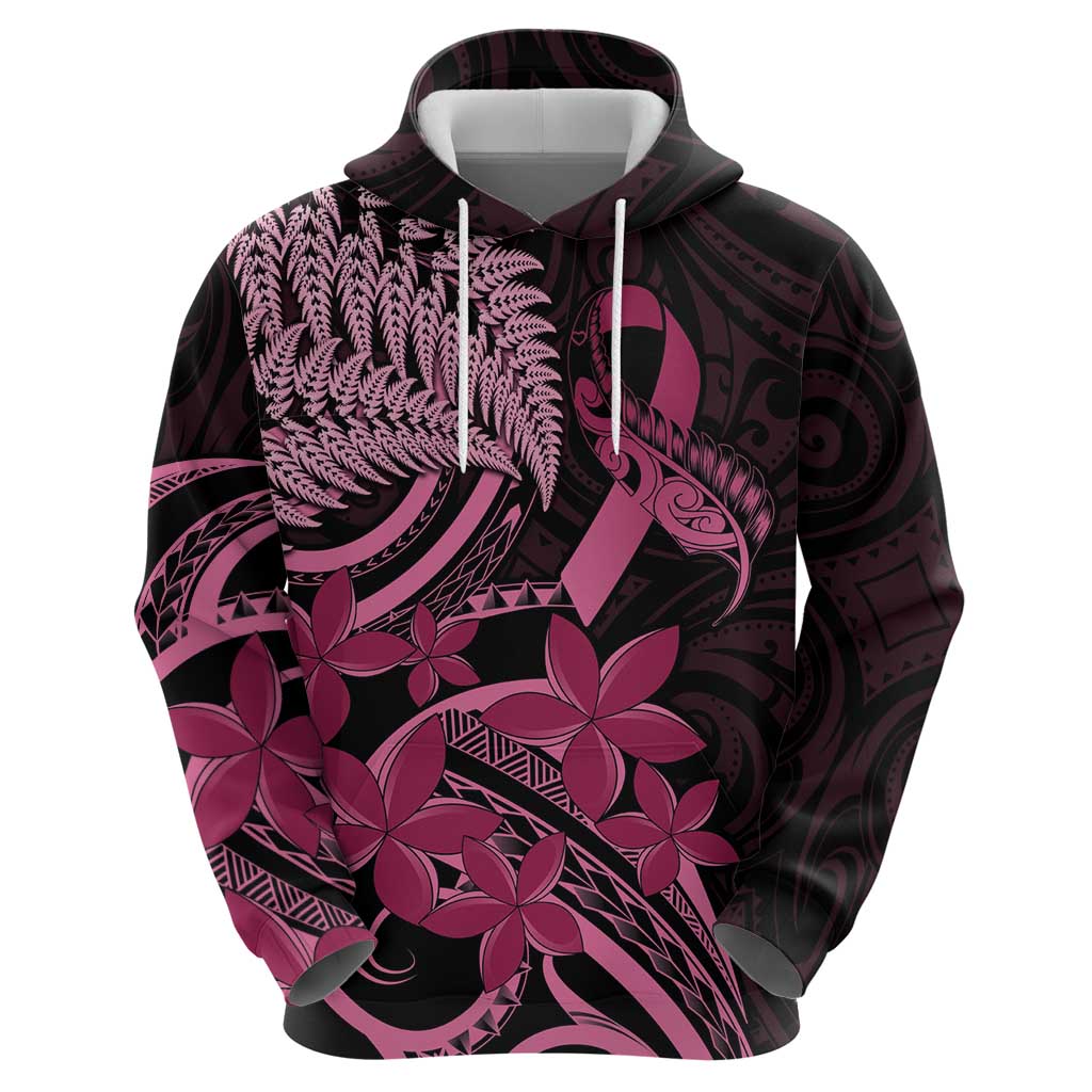 Aotearoa Maori Zip Hoodie Pink Fern Ribbons on Black - Polynesian Pride