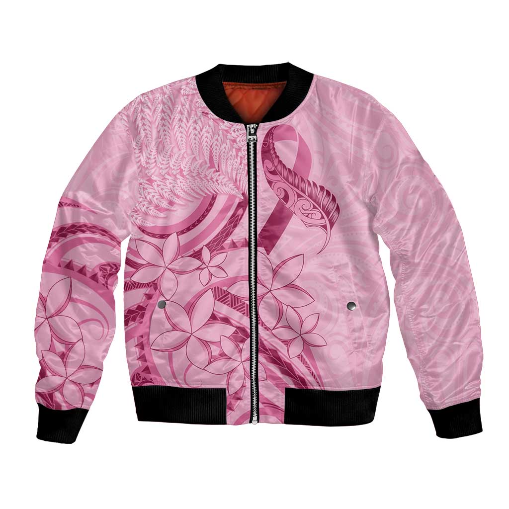 Aotearoa Maori Bomber Jacket Pink Fern Ribbons LT7 Unisex Pink - Polynesian Pride