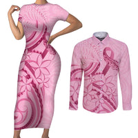 Aotearoa Maori Couples Matching Short Sleeve Bodycon Dress and Long Sleeve Button Shirt Pink Fern Ribbons LT7 Pink - Polynesian Pride
