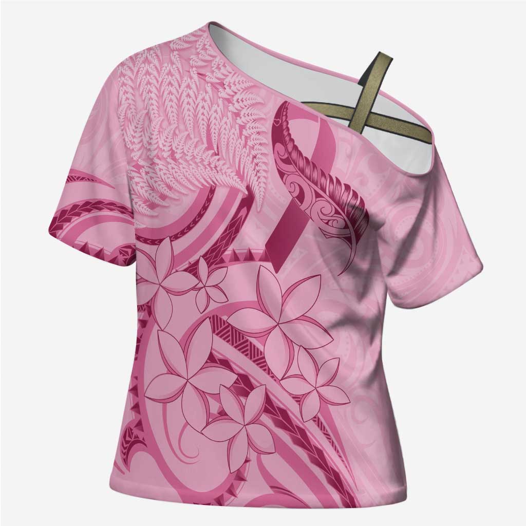 Aotearoa Maori Cross Shoulder Shirt Pink Fern Ribbons LT7 Female Pink - Polynesian Pride