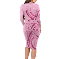 Aotearoa Maori Family Matching Long Sleeve Bodycon Dress and Hawaiian Shirt Pink Fern Ribbons - Polynesian Pride