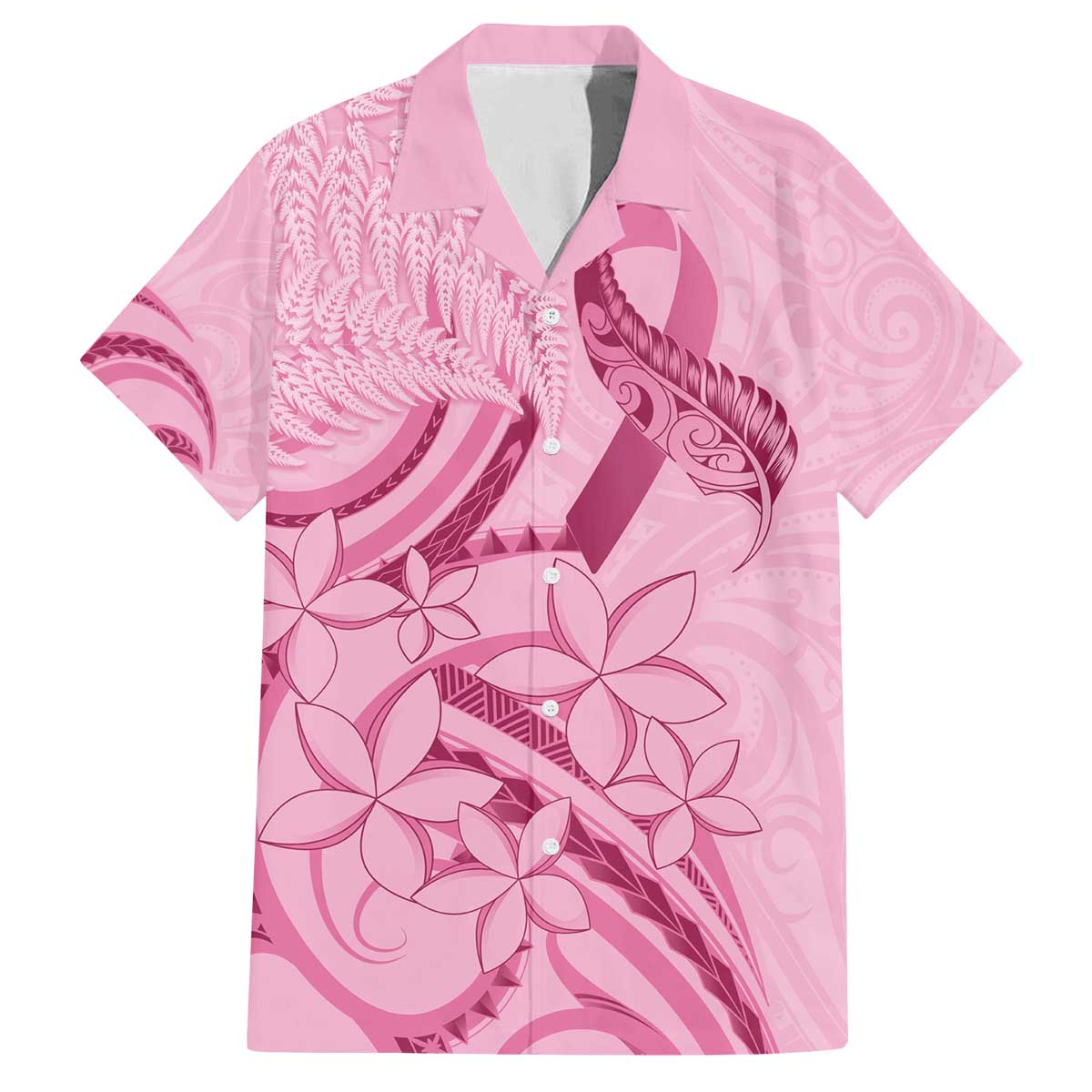 Aotearoa Maori Family Matching Off The Shoulder Long Sleeve Dress and Hawaiian Shirt Pink Fern Ribbons - Polynesian Pride