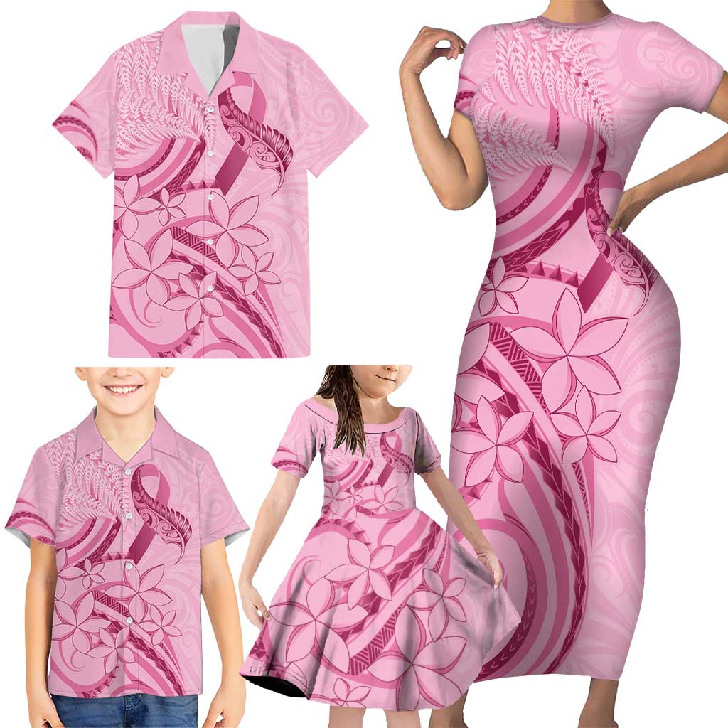 Aotearoa Maori Family Matching Short Sleeve Bodycon Dress and Hawaiian Shirt Pink Fern Ribbons - Polynesian Pride