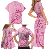 Aotearoa Maori Family Matching Short Sleeve Bodycon Dress and Hawaiian Shirt Pink Fern Ribbons - Polynesian Pride