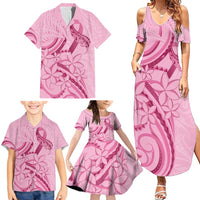Aotearoa Maori Family Matching Summer Maxi Dress and Hawaiian Shirt Pink Fern Ribbons - Polynesian Pride