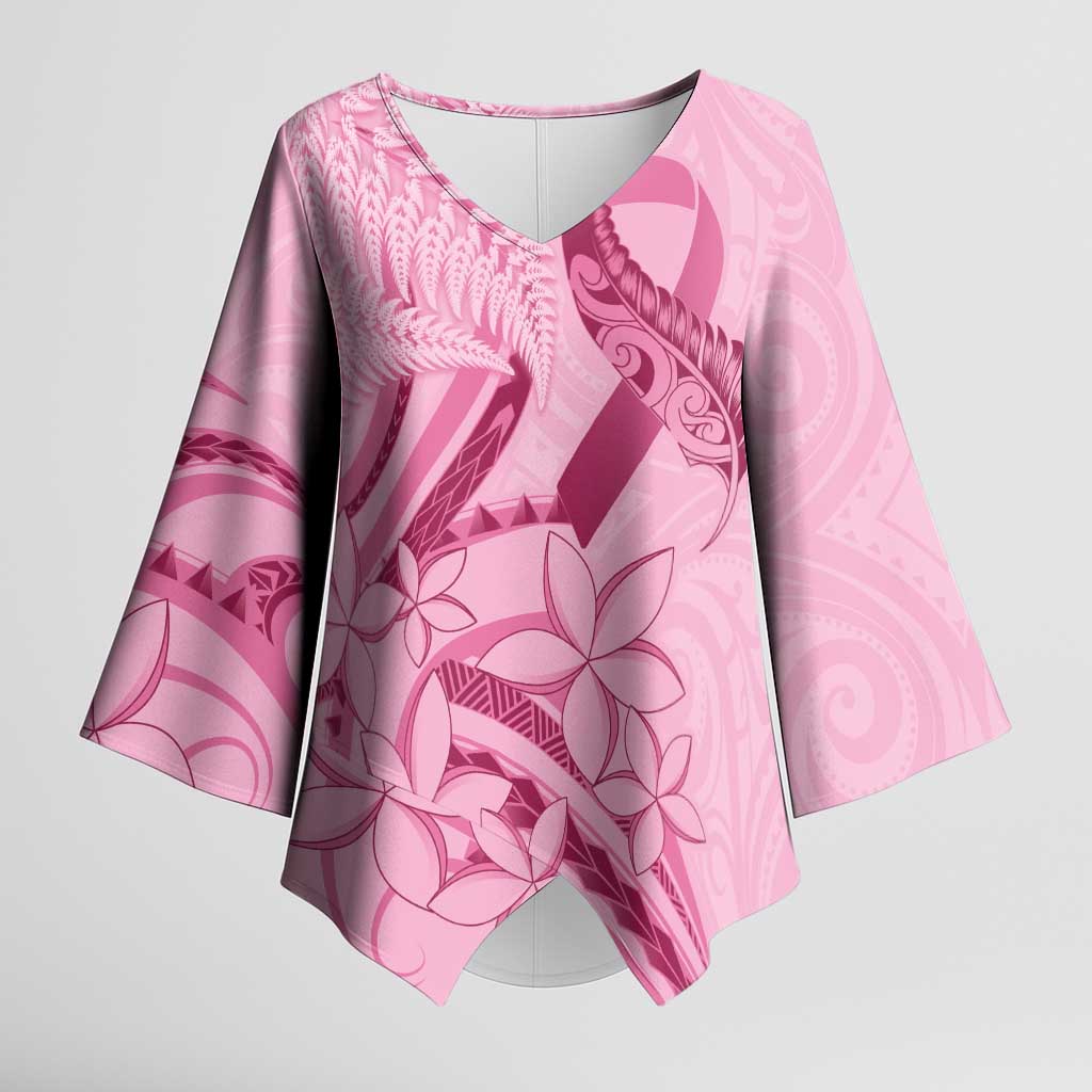 Aotearoa Maori Kimono Sleeve Blouse Pink Fern Ribbons - Polynesian Pride