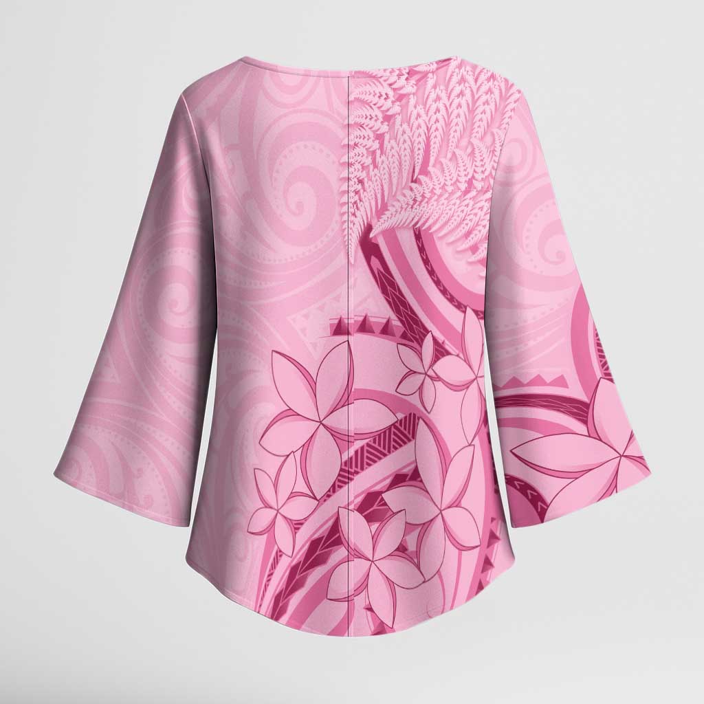 Aotearoa Maori Kimono Sleeve Blouse Pink Fern Ribbons - Polynesian Pride