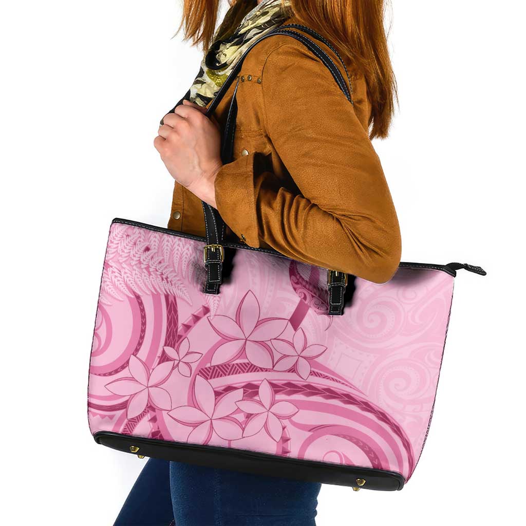 Aotearoa Maori Leather Tote Bag Pink Fern Ribbons - Polynesian Pride