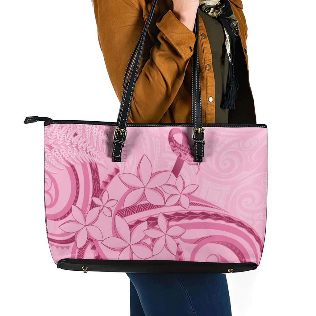 Aotearoa Maori Leather Tote Bag Pink Fern Ribbons - Polynesian Pride