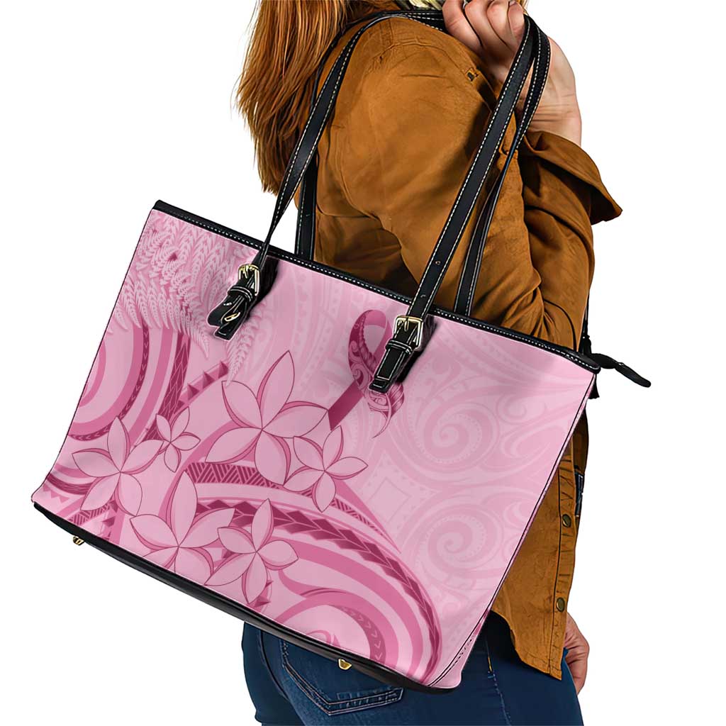 Aotearoa Maori Leather Tote Bag Pink Fern Ribbons - Polynesian Pride