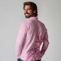Aotearoa Maori Long Sleeve Polo Shirt Pink Fern Ribbons - Polynesian Pride