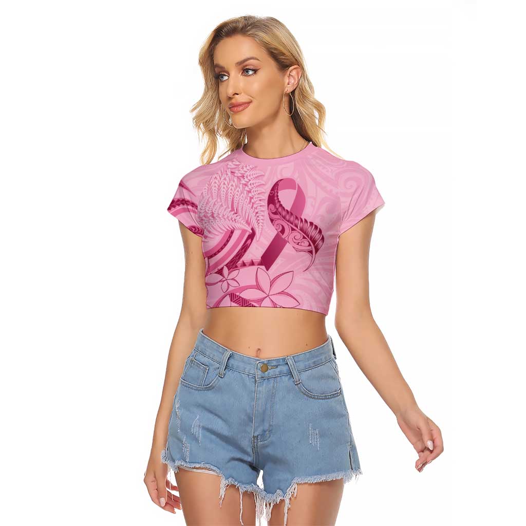Aotearoa Maori Raglan Cropped T Shirt Pink Fern Ribbons LT7 Female Pink - Polynesian Pride
