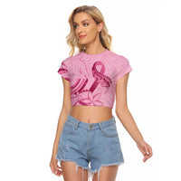 Aotearoa Maori Raglan Cropped T Shirt Pink Fern Ribbons - Polynesian Pride