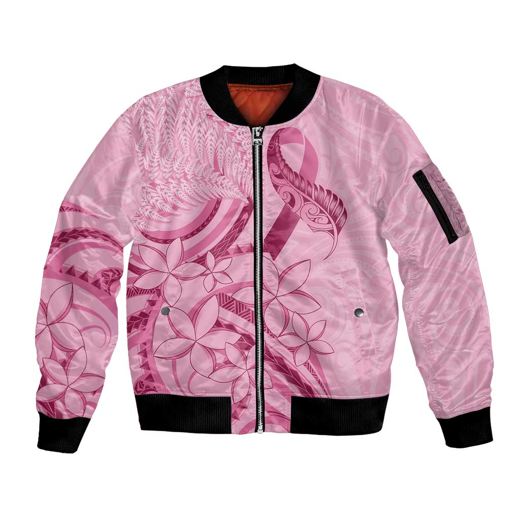 Aotearoa Maori Sleeve Zip Bomber Jacket Pink Fern Ribbons LT7 Unisex Pink - Polynesian Pride