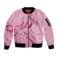 Aotearoa Maori Sleeve Zip Bomber Jacket Pink Fern Ribbons LT7 Unisex Pink - Polynesian Pride