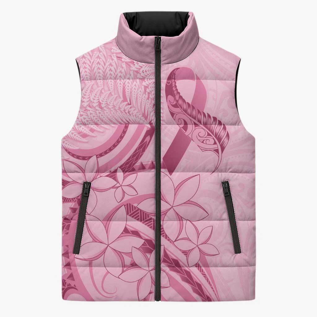 Aotearoa Maori Sleeveless Puffer Jacket Pink Fern Ribbons LT7 Unisex Pink - Polynesian Pride