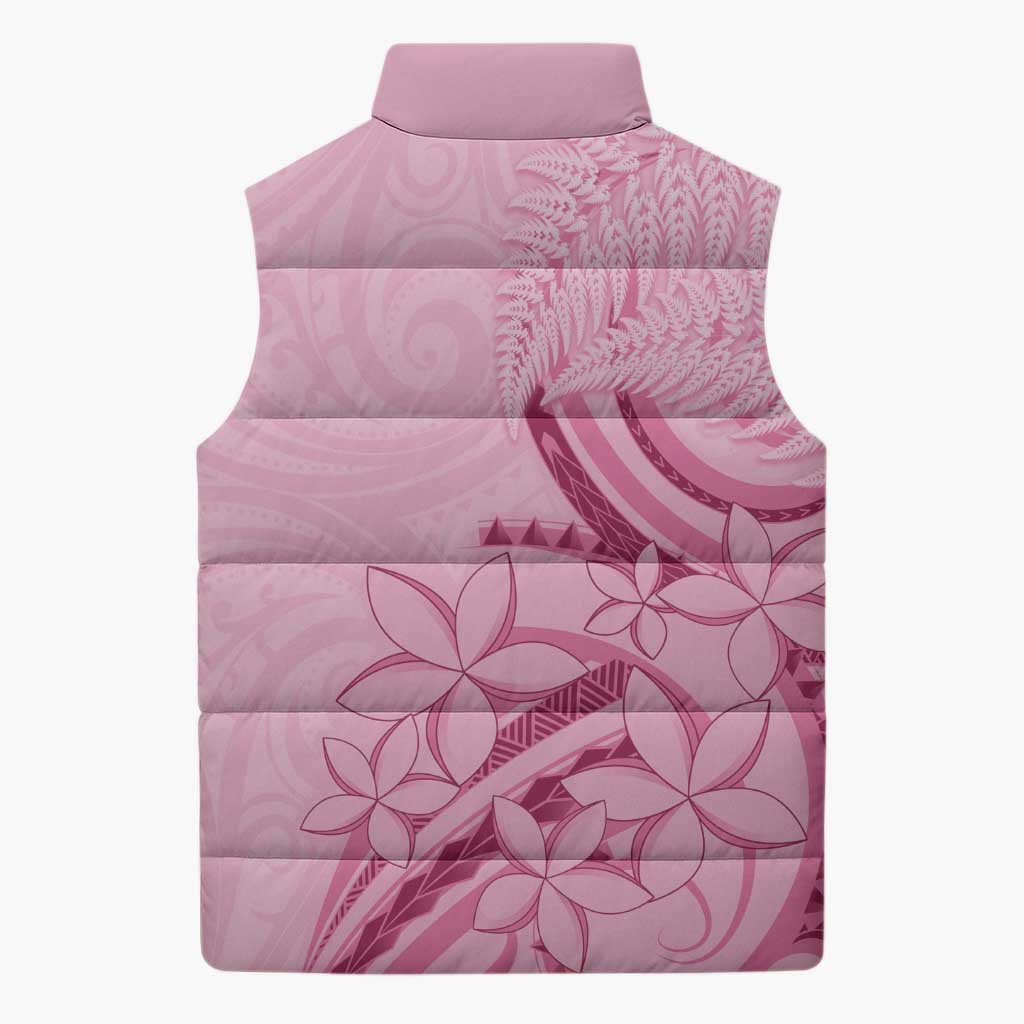 Aotearoa Maori Sleeveless Puffer Jacket Pink Fern Ribbons LT7 - Polynesian Pride